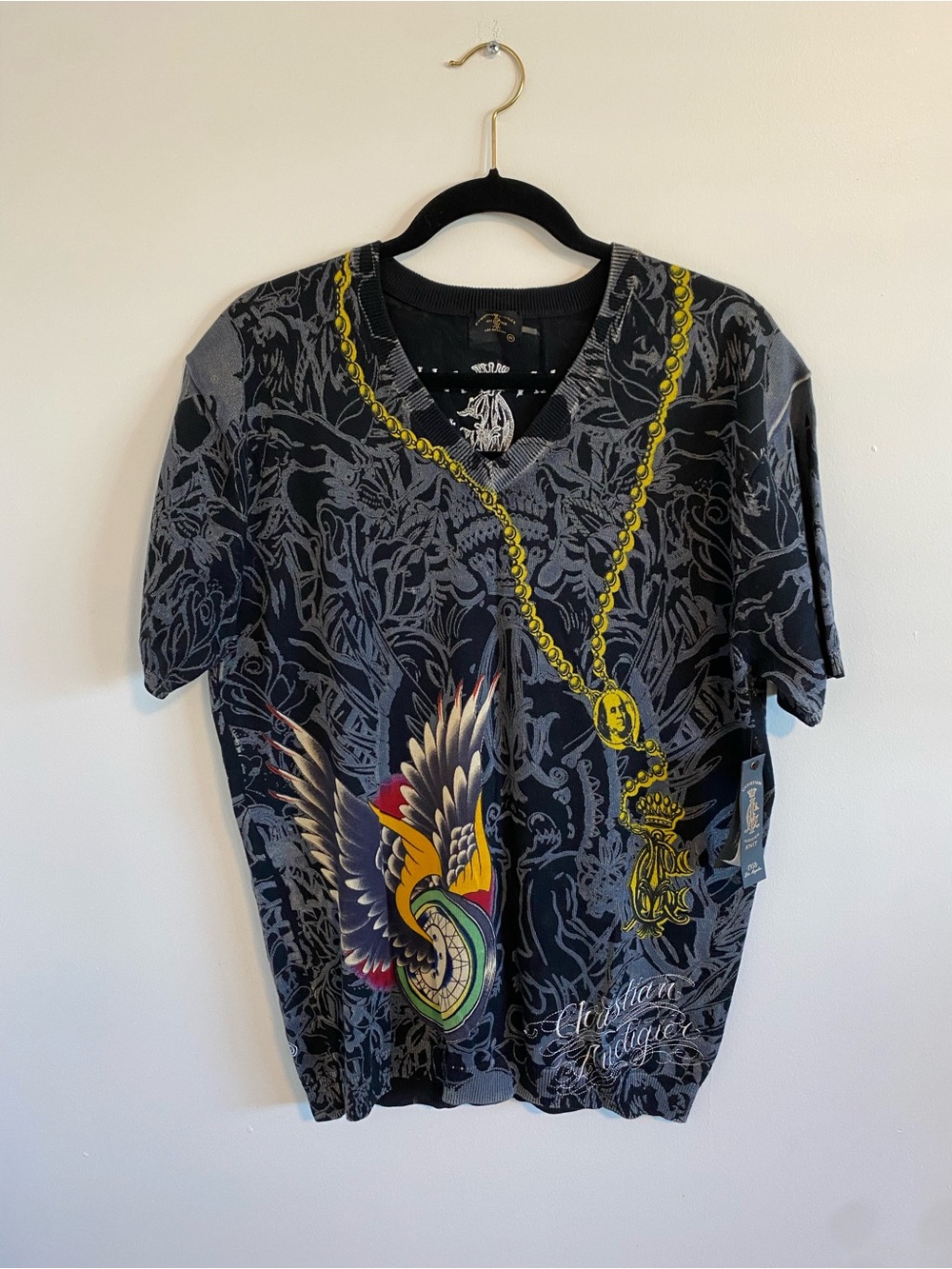 Vintage Christian Audigier Shirt, V Neck Sz XL Men’s 
(Ago A-2)